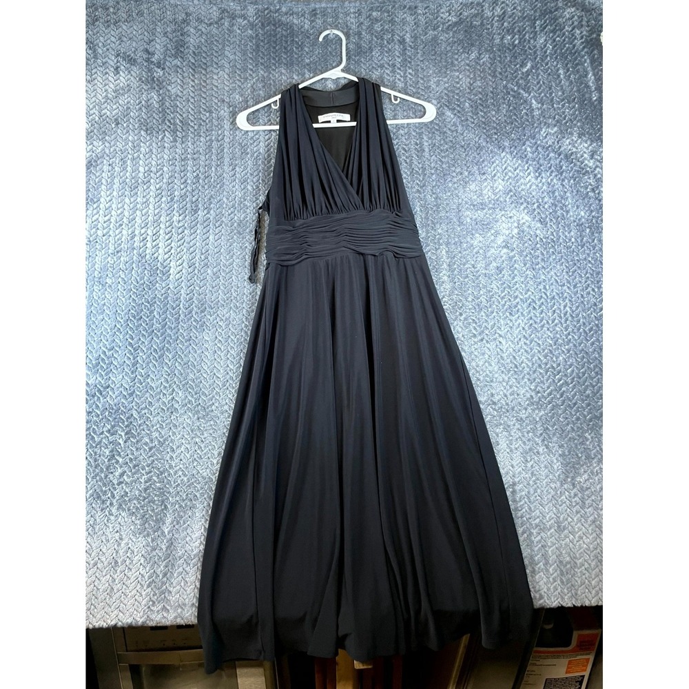 Evan Picone Party Dress Womens 8 Black Ruffled Waist Stretch Sleeveless Cocktail